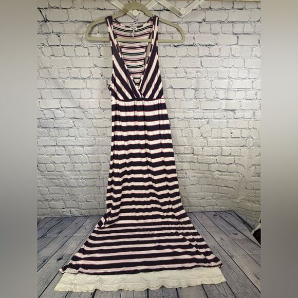 Splendid Navy White Pink Long Maxi Stripes Festival Preppy Sleeveless Dress S - Picture 1 of 13